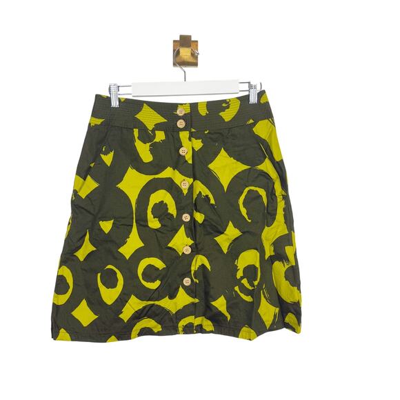 Anthropologie x Marimekko Button Front A-Line Skirt Green Abstract Pockets Sz 4 - Picture 2 of 7